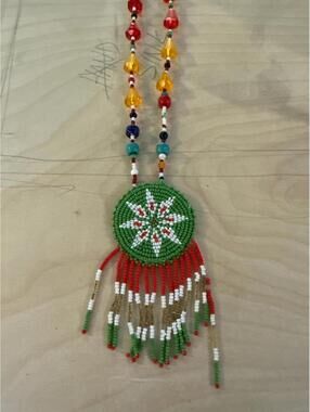 Vintage beaded Native American medallion Navajo necklace